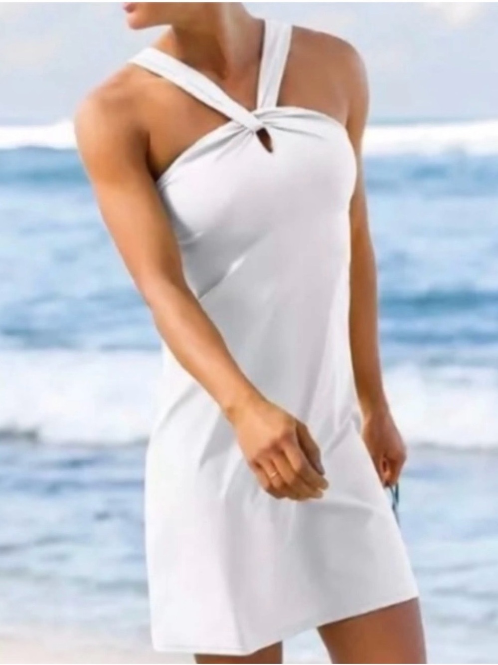 Athleta White Kiki Halter Swim Dress